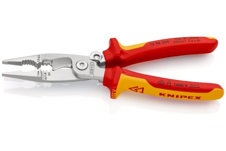 Электромонтажные клещи Knipex VDE, 6-в-1, зачистка: 0.75 - 1.5 + 2.5 мм, L-200 мм, KN-1396200SB
