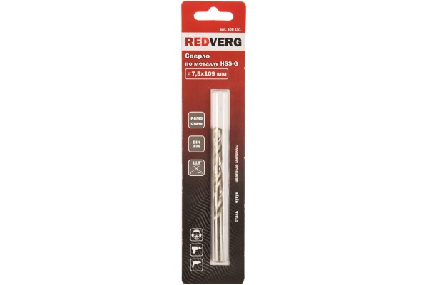 Сверло по металлу HSS-G (7.5х69х109 мм) REDVERG 6621051