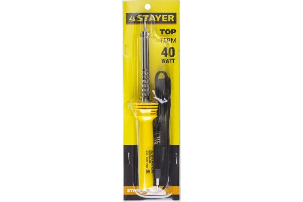 Паяльник с пластмассовой рукояткой и долговечным жалом, 40Вт, конус STAYER STANDARD 55330-40