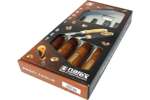 Набор из 4 плоских стамесок с ручкой NAREX WOOD LINE PLUS 6, 12, 20, 26 мм 863201
