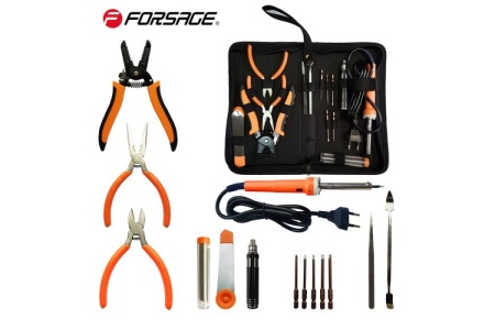 Электрический паяльник Forsage с набором инструментов и аксессуаров 14предметов F-8272-14