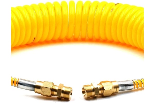 Шланг пневматический полиуретановый спиральный (7 м, 6.5х10 мм, наружная и внутренняя резьба M16x1.5 латунь, 10-16 бар, желтый) HQ-mech HQ-AH102-710YELLOWM16-BR