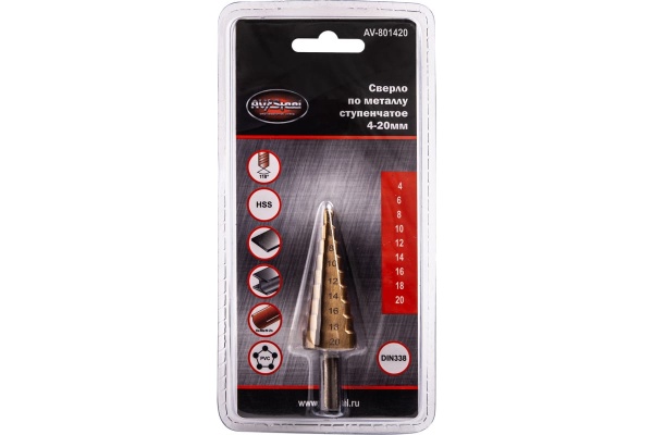 Сверло по металлу ступенчатое 4-20 мм AV Steel AV-801420 Сверло по металлу ступенчатое 4-20 мм AV Steel AV-801420