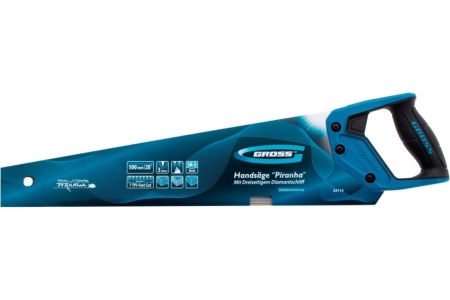 Ножовка по дереву GROSS PIRANHA, 500 мм, 7 TPI, 3D-зуб, тефл. покрытие, 2-х комп. рукоятка 24115