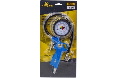 Пистолет для подкачки шин KingTul с аналоговым манометром и шлангом 0-16Bar, в блистере KT-STG-05
