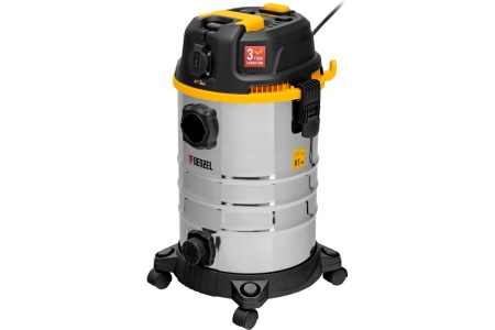 Строительный пылесос Denzel rvc30, 1400 вт, бак 30 л, шланг 3 м, розетка с автосинхр 28203