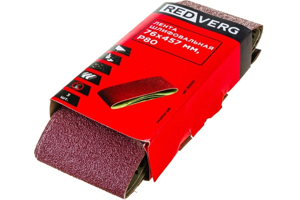 Лента шлифовальная (3 шт; 76х457 мм; Р80) REDVERG 6624241