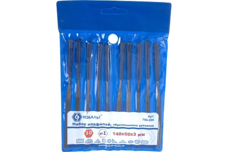 Набор надфилей № 1, 140х 50х3 мм, обрезиненные рукоятки 10 шт. чехол КОБАЛЬТ 790-090