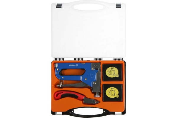 Мебельный степлер в кейсе  ТУНДРА типы скоб 140/28/300, 4 - 14 мм + скобоудалитель, скобы 1550270