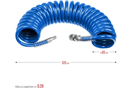 Воздушный спиральный шланг ЗУБР с фитингами рапид, 5 м, 6x8 мм, 15 бар 6473-05