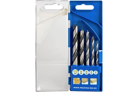 Набор сверл по дереву Профи (5 шт; 4, 5, 6, 8, 10 мм) ПРАКТИКА 640-353