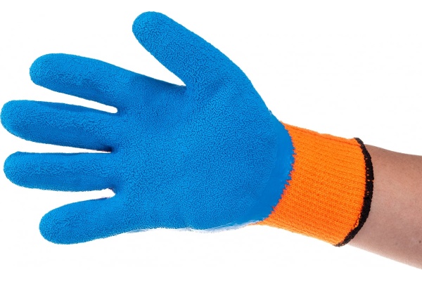 Утепленные, акриловые перчатки с рельефным латексным покрытием Зубр ЭКСПЕРТ 10 класс, сигнальный цвет, р.L-XL 11465-XL