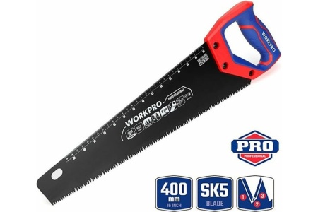 Ножовка по дереву WORKPRO c тефлоновым покрытием, 400 мм, SK5 WP215013