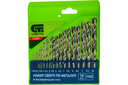 Набор сверл по металлу (1-10 мм; 19 шт.) СИБРТЕХ 723887