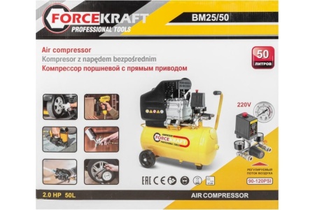 Поршневой компрессор с прямым приводом Forcekraft fk-bm25/50 ресивер 50 л, 8 бар, 180 л/м, 1100w, 230v 54662