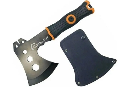 Туристический топор Следопыт 240х130х85 мм, 350 г, с обрезиненной ручкой с оранжевыми вставками, в чехле PF-AT-09