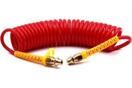 Шланг пневматический полиуретановый спиральный (7 м, 6.5х10 мм, наружная и внутренняя резьба M22x1.5 латунь, 10-16 бар, красный) HQ-mech HQ-AH104-710REDM22-BR