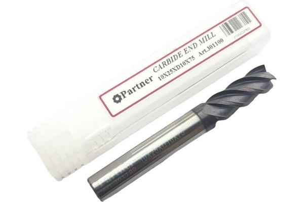 Фреза концевая твердосплавная по нержавеющей стали Серия 301 (10х25х75 мм; 4-х перая; AlTiN; 35гр; хв-к 10 мм) Partner 301100 Фреза концевая твердосплавная по нержавеющей стали Серия 301 (10х25х75 мм; 4-х перая; AlTiN; 35гр; хв-к 10 мм) Partner 301100