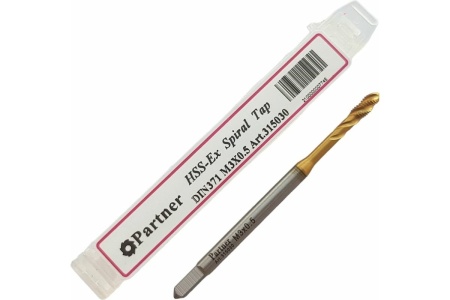 Метчик Partner M3х0,5 HSSE, DIN371, спиральная канавка, Н6, TiN 315030 Метчик Partner M3х0,5 HSSE, DIN371, спиральная канавка, Н6, TiN 315030