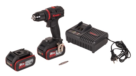 Дрель-шуруповерт аккумуляторная бесщеточная KRESS KUA71, 20В, 60Нм, 4Ач x2, ЗУ 6A, кейс