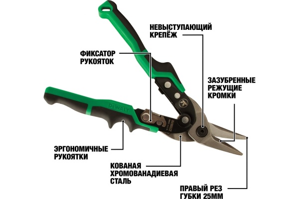 Ножницы по металлу DEWALT ERGO правые, 250 мм DWHT14674-0