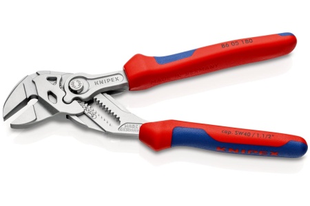 Переставные клещи-ключ Knipex 40 мм (1 1/2"), длина 180 мм, хром, 2К ручки, KN-8605180SB