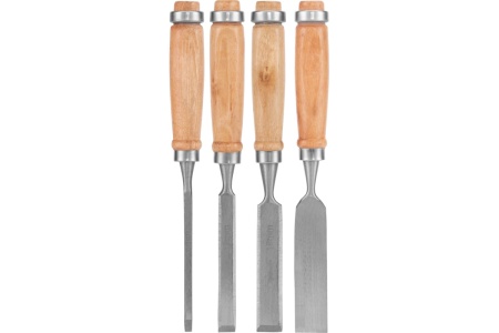 Набор долот-стамесок SPARTA 6-12-18-24 мм, плоские, деревянные ручки 242405