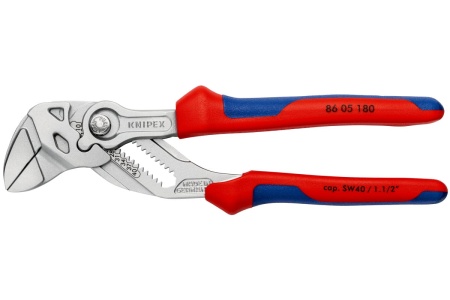 Переставные клещи-ключ Knipex 40 мм (1 1/2"), длина 180 мм, хром, 2К ручки, KN-8605180SB