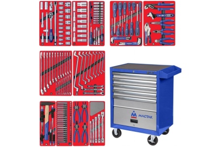 Набор инструментов МАСТЕР 205 предметов МАСТАК 52-05205B в синей тележке