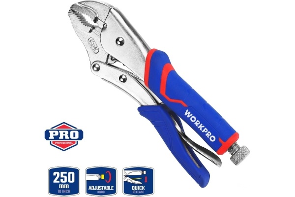 Зажимные клещи WORKPRO 250 мм, 10 дюймов, CR-V, с изогнутыми губками WP231074