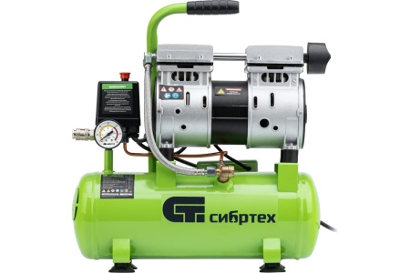 Безмаслянный малошумный компрессор СИБРТЕХ МБ 750/10,750 Вт, 10 л, 150 л/мин 58001
