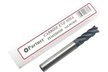 Фреза концевая твердосплавная по нержавеющей стали Серия 301 (6х16х50 мм; 4-х перая; AlTiN; 35гр; хв-к 6 мм) Partner 301060