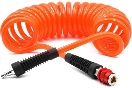 Шланг пневматический полиуретановый спиральный (5 м, 8х12 мм, быстросъем Rapid M+F латунь, 10-16 бар, красный) HQ-mech HQ-AH08-512RED