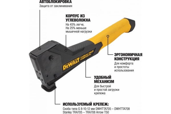 Степлер DEWALT ударный, корпус из углеволокна DWHT75900-0