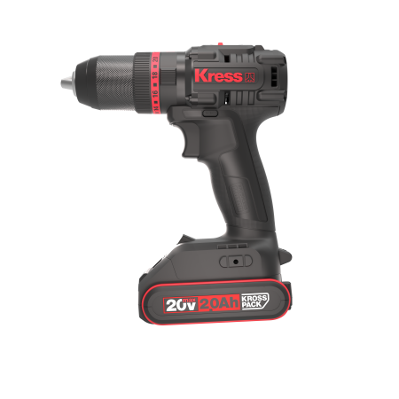 Дрель-шуруповерт аккумуляторная ударная бесщеточная KRESS KUC30.1, 20В, 60Нм, 2Ач x2, ЗУ 2А, сумка