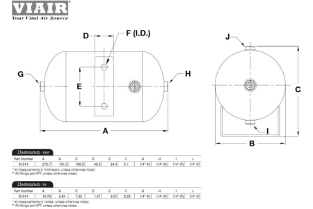 Автомобильный воздушный ресивер 1 Gallon/4 литра, 4 входа с резьбой 1/4" Viair 91014