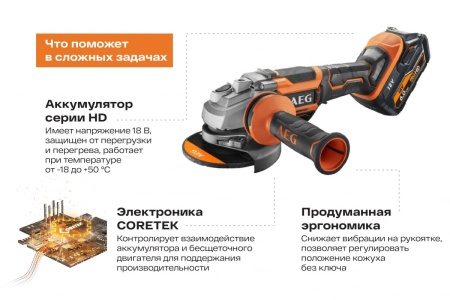 Бесщеточная угловая шлифмашина AEG BEWS18-125BL PX-602C 4935464422