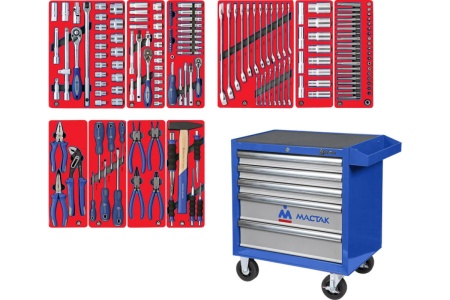 Набор инструментов СТАНДАРТ в синей тележке, 186 предметов МАСТАК 52-186B