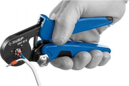 Пресс-клещи ЗУБР Профессионал ПКР-10-6  для втулочных наконечников 0.25 - 10 мм.кв 22678