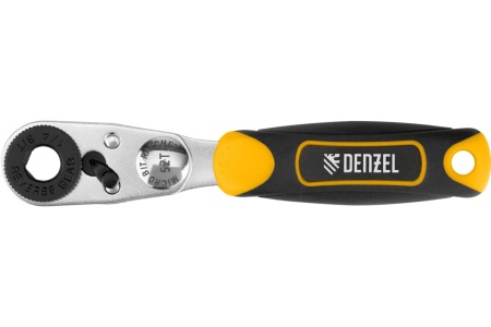 Ключ-трещотка для бит 1/4" Denzel 52 зуба, CrMo, адаптер для торцевых головок 11633 Ключ-трещотка для бит 1/4" Denzel 52 зуба, CrMo, адаптер для торцевых головок 11633