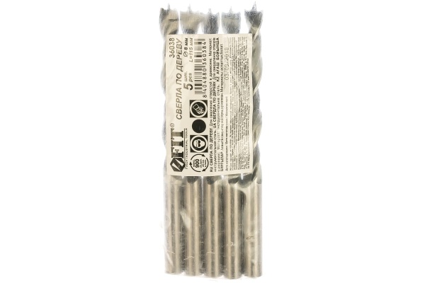 Сверло спиральное (5 шт; 8 мм) по дереву Fit 36038 Сверло спиральное (5 шт; 8 мм) по дереву Fit 36038