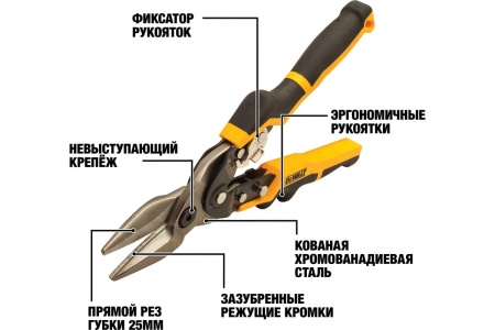 Ножницы по металлу DEWALT ERGO прямые, 250 мм DWHT14675-0