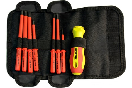Набор диэлектрических отверток со сменными вставками 7+1 в кофре SHTOK 09345
