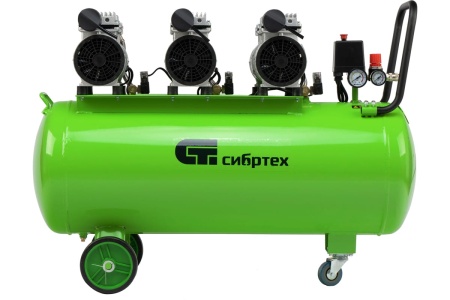Безмаслянный малошумный компрессор СИБРТЕХ МБ 2250/100, 2250 Вт, 100л, 400 л/мин 58008