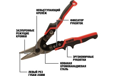 Ножницы по металлу DEWALT ERGO левые, 250 мм DWHT14673-0