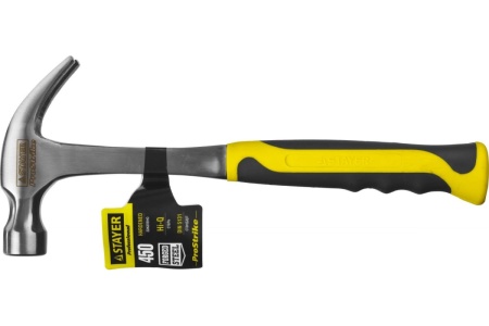 Цельнометаллический молоток-гвоздодер с двухкомпонентной рукояткой 450г Stayer PROFESSIONAL 2025-450