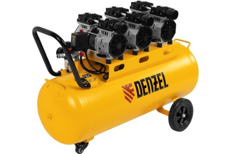 Безмаслянный малошумный компрессор Denzel DLS 1800/100,1800 Вт, 3x600, 100 л, 345 л/мин 58028