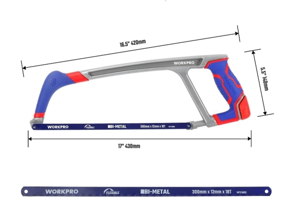 Ножовка по металлу WORKPRO алюминиевая сверхпрочная 300mm 24TPI WP215027