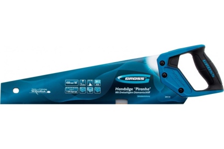 Ножовка по дереву GROSS PIRANHA, 450 мм, 7 TPI, 3D-зуб, тефл. покрытие, 2-х комп. рукоятка 24114