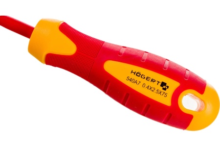 Изолированная отвертка с прямым шлицем HOEGERT TECHNIK SL2,5, 75 мм, 1000 V, сталь S2 HT1S902